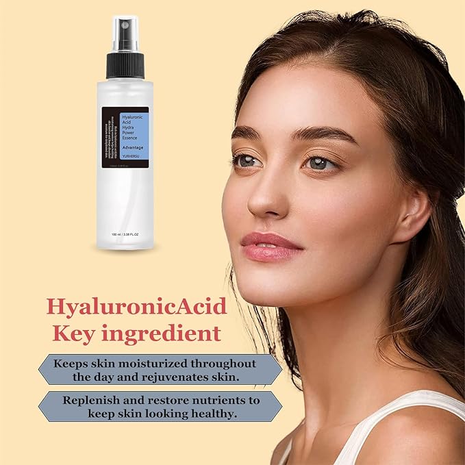 Hyaluronic Acid Face Essence Spray, Fast Absorption Replenish Water Shrink Pore, Moisturizing Soften Skin Texture, Reduce Wrinkle Improving Skin Vitality; 100ml/3.38 fl.oz (Hyaluronic Acid)
