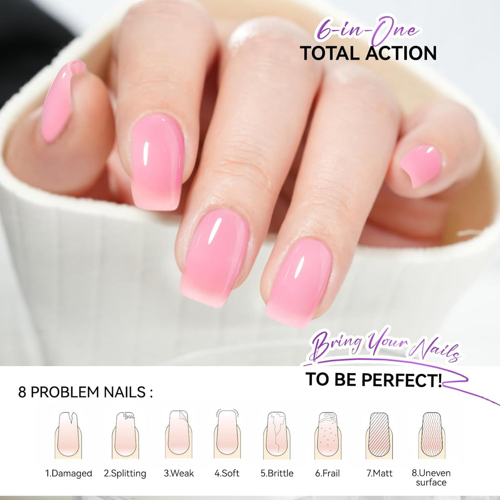 Nail Polish Strengthener and Growth Treatment: Pink 15ml Gelike EC Natural Nail Hardener Extra Strong and Growth - Long Lasting Nail Repair for Damaged Nails - For Daily Work Home Salon