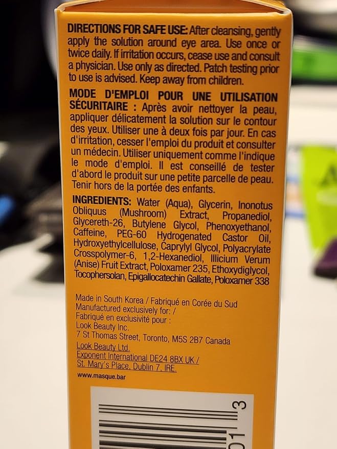 Masque Bar My Ingredients Caffeine Under-Eye Solution for Dark Circles, Puffiness and Wrinkles - Treatment for Bags Under Eyes and Fine Lines, for Men and Women