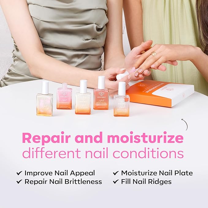 modelones Nail Strengthener Ridge Filler for Nails Repair Kits Pearl Pink White Nail Polish for Thin Weak & Damaged Nails Hardener for Nail Protection, Nail Care, 15ml