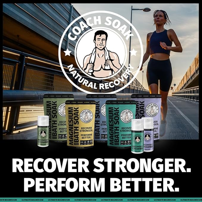 Coach Soak Recovery Bath Soak Eucalyptus Tea Tree and Magnesium Lotion with MSM Cooling Menthol Bundle, Made in USA