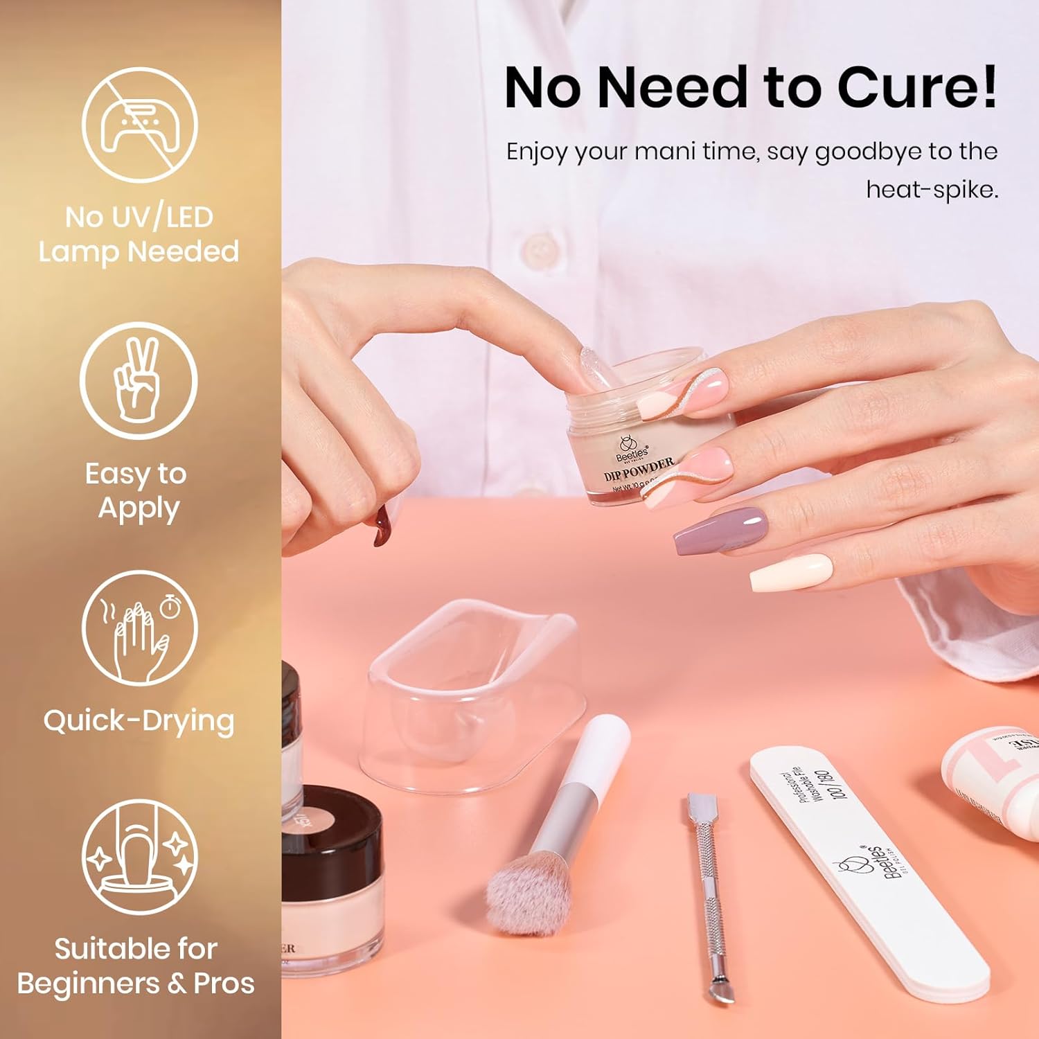 Beetles Nail Dip Powder Kit 20 Colors Nude Pink Glitter Quick Drying Dipping Powder Color Set for French Nail Art Manicure DIY Salon Gift for Women