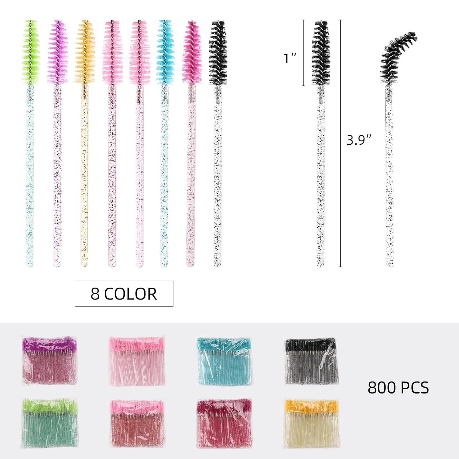 Tbestmax 800 Disposable Mascara Wands Eyelash Brush Spoolies for Eyebrow Eye Lash Extension, Makeup Brushes Applicators Kits - 8 Colors