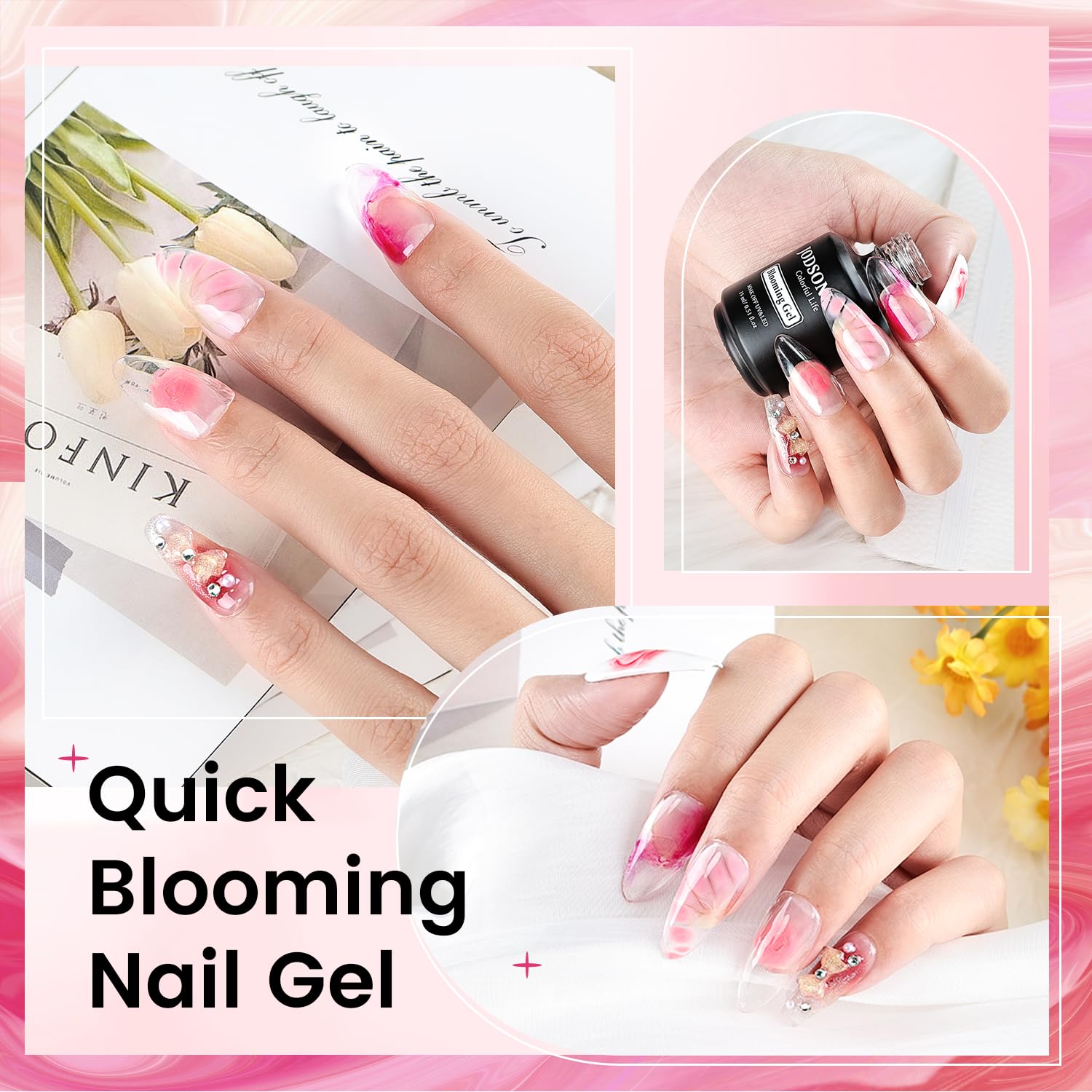 JODSONE Blooming Clear Gel Nail Polish, 15ml for Spreading & Watercolor Effects, Floral Nail Art Design, U V & LED Cure, Light Up Your Nail Life