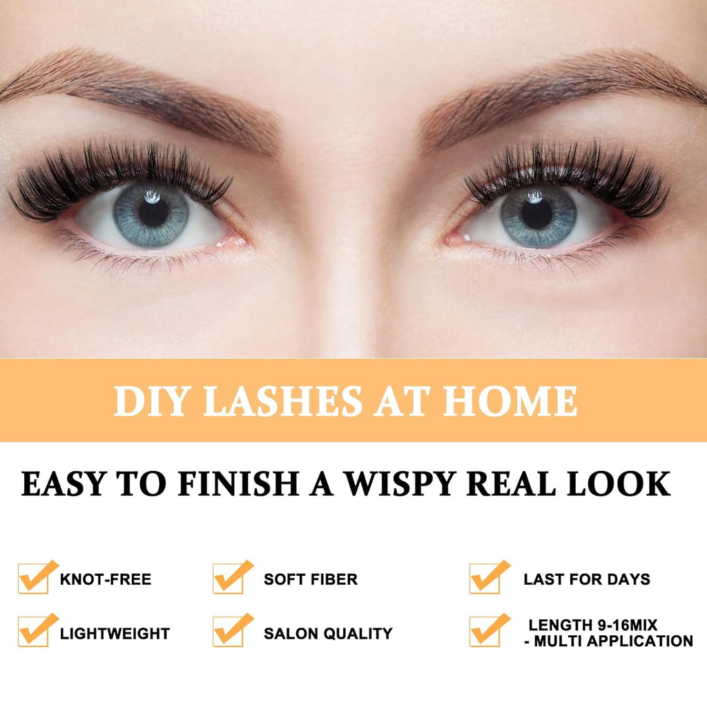 B&Q Lash Clusters 280PCS Eyelash Clusters, 40 50 D 9-16MIX Individual Lash Comfortable Eyelash Extension, Classic Look Pestañas Postizas (4050D)