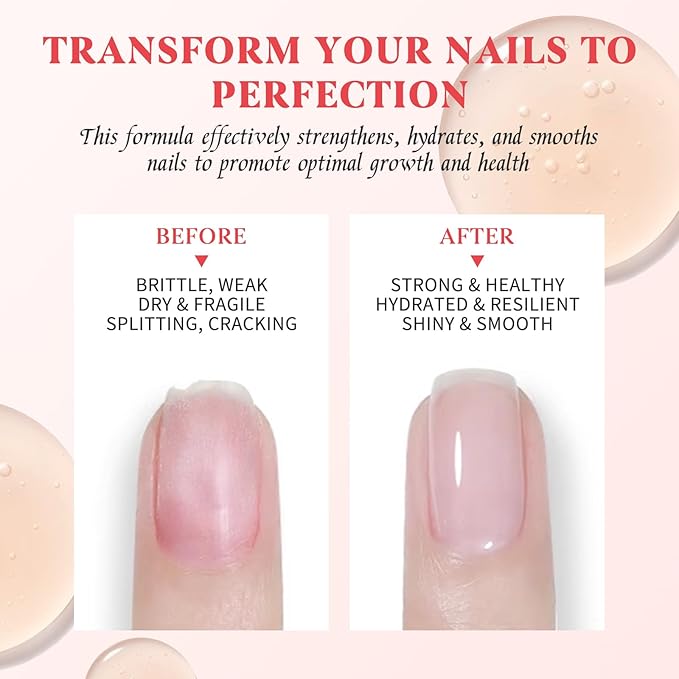 Nail Strengthener,Nail Polish Repair Growth & Conditioning Treatment for Thin,Weak,and Damaged Nails, Nail Ridge Filler Base Coat