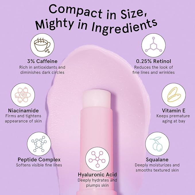 grace & stella Under Eye Brightener Balm Stick - Travel Size Toiletries - Retinol & Caffeine Eye Cream for Dark Circles, Puffiness, Wrinkles - Hydrate and Brighten - Vegan Skincare (0.13oz / 3.5g)