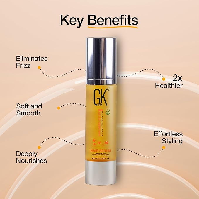GK HAIR Global Keratin 100% Organic Argan Oil Anti Frizz Hair Serum (1.69 Fl Oz/50ml) Styling Smoothing Strengthening Hydrating & Nourishing Heat Protection Shine Frizz Control Dry Damage Hair Repair