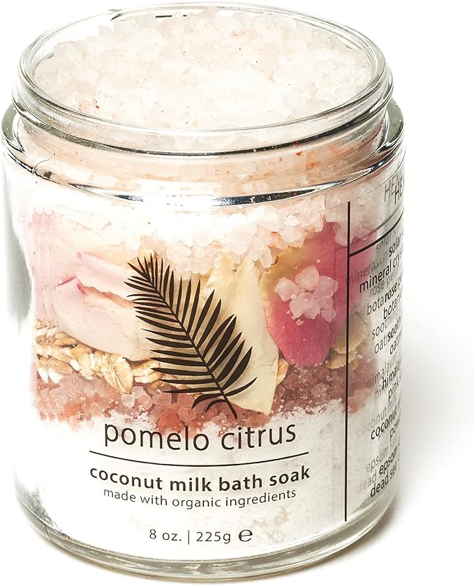 Hemlock Park Coconut Milk Bath Soak | Organic Coconut Milk, Botanicals, Dead Sea Salt, Epsom Salt, and Himalayan Pink Mineral Salt | 9.5 oz Jar (9.5 oz, Pomelo Citrus)