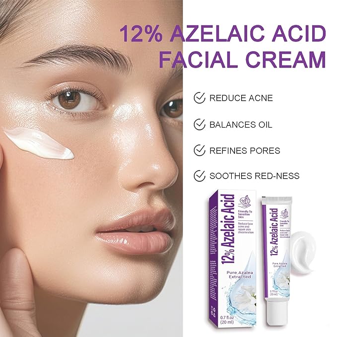 Azelaic Acid Serum 12% Azelaic Acid Cream, Azelaic Acid Facial Cream, Facial Serum with Hyaluronic Acid and Niacinamide, Redness Reducing Skin Care, Balances Excess Sebum