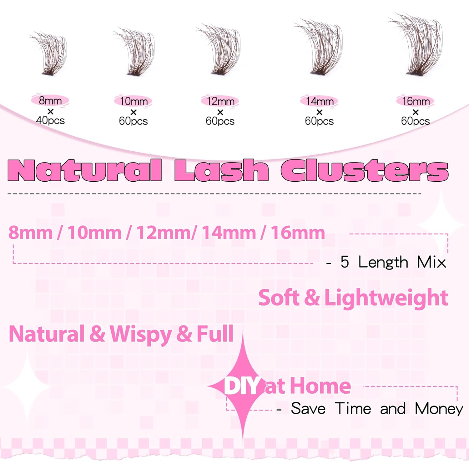 Brown Lash Clusters Eyelash Extensions 280pcs Volume Eyelash Clusters Lash Extensions 8-16MM D-Curly Wispy Individual Lashes