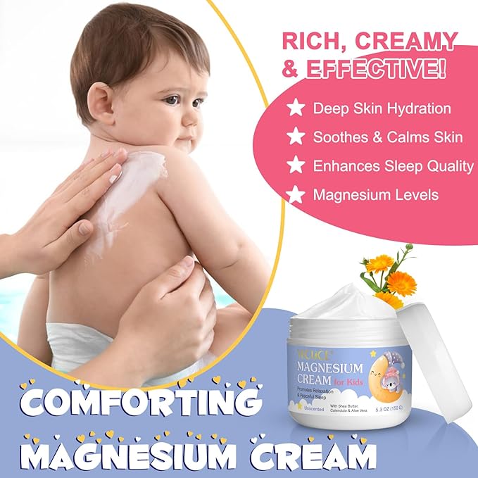 Magnesium Lotion for Kids, Magnesium Cream for Kids, Nourishes Skin, Soothing Relief & Relaxation, Improve Sleep, Magnesium Lotion for Sleep with Calendula, Aloe Vera And Shea Butter 5.3 oz