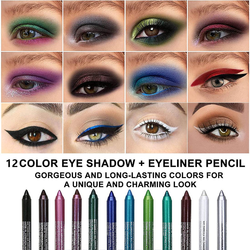 evpct 6Pcs White Glitter Eyeliner Pencils Set delineadores de colores para ojos lapiz negro a prueba de agua Black Silver Blue Red Brown Metallic Colorful Liquid Eye Liners Waterproof