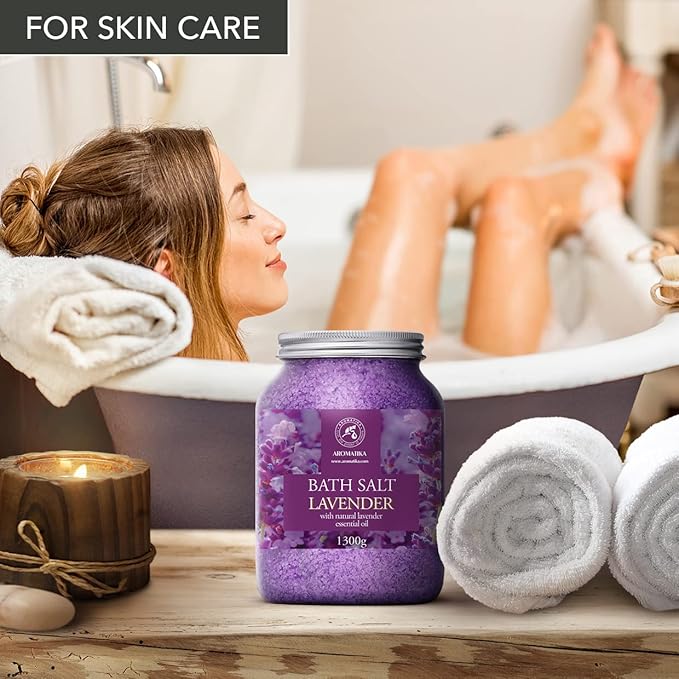 Sea Salt Lavender with Natural Lavender Essential Oil 46 Oz - Lavender Bath Salts - Lavanda Salt 1300g - Best for Good Sleep - Stress Relief - Beauty - Relaxing - Bathing - Body Care