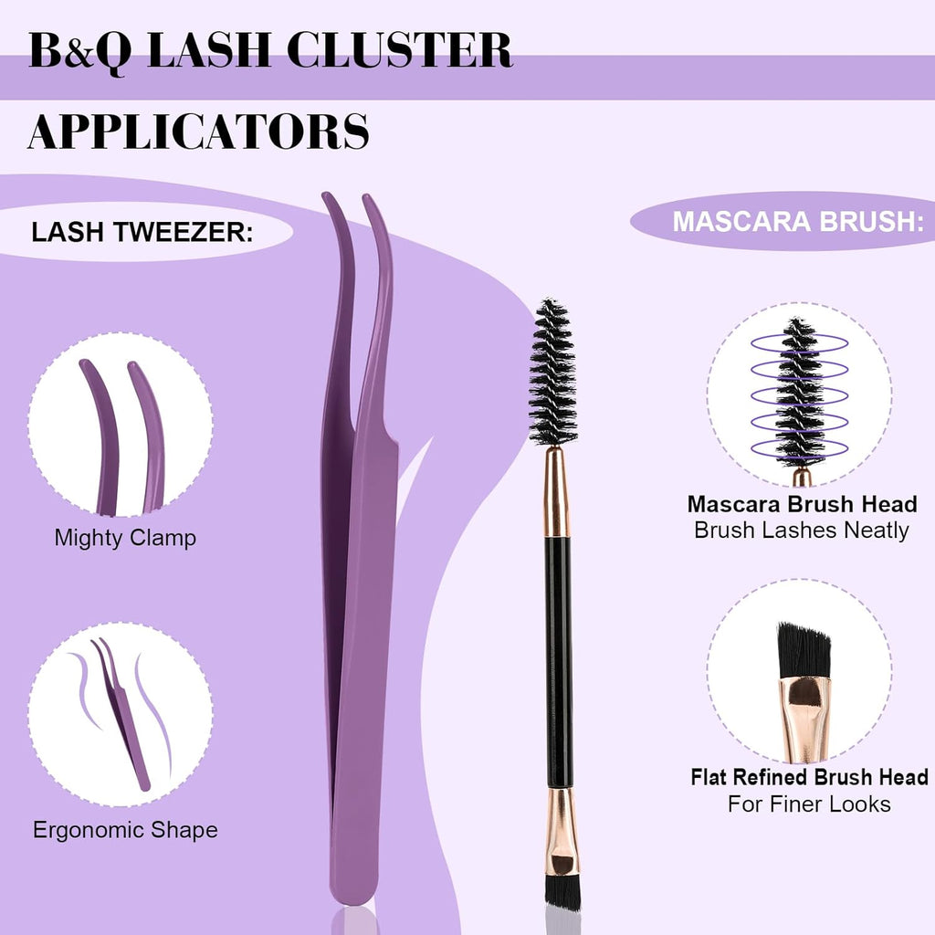B&Q Lash Extension Kit 192 pcs Eyelash Extension Kit B02+B07 8-18mm Mixed Lash Clusters Kit Individual Lashes Kit Wispy with Lash Glue and Remover Applications Eyelash Kit (B02+B07, Kit)
