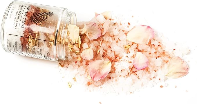Hemlock Park Coconut Milk Bath Soak | Organic Coconut Milk, Botanicals, Dead Sea Salt, Epsom Salt, and Himalayan Pink Mineral Salt | 9.5 oz Jar (9.5 oz, Pomelo Citrus)