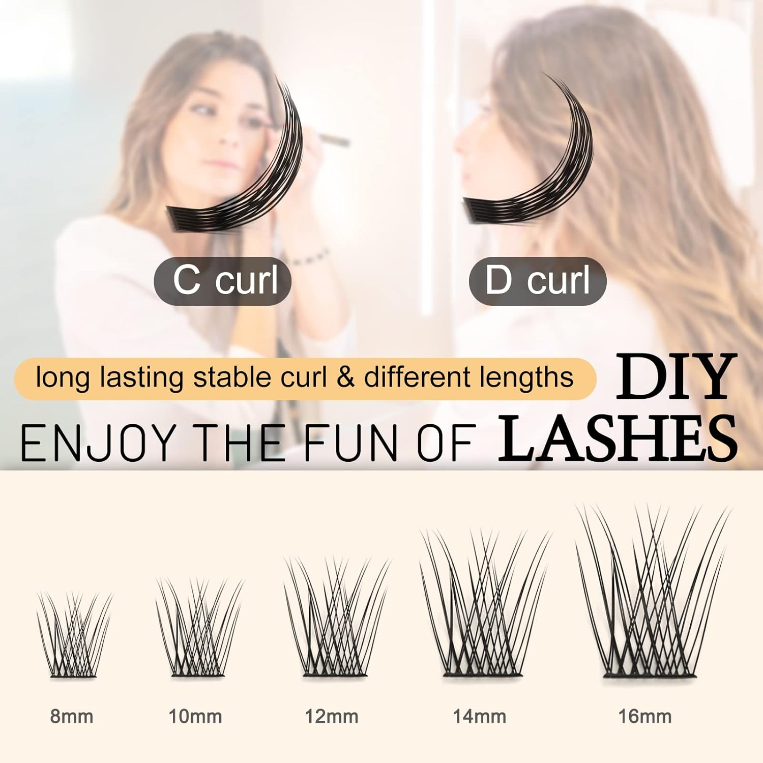 QUEWEL Lash Clusters 72 Pcs Wide Stem Individual Lashes C/D Curl 8-16mm Length DIY Eyelash Extension False Eyelashes Natural&Mega Styles Soft for Personal Makeup Use at Home (Natural-C-8)