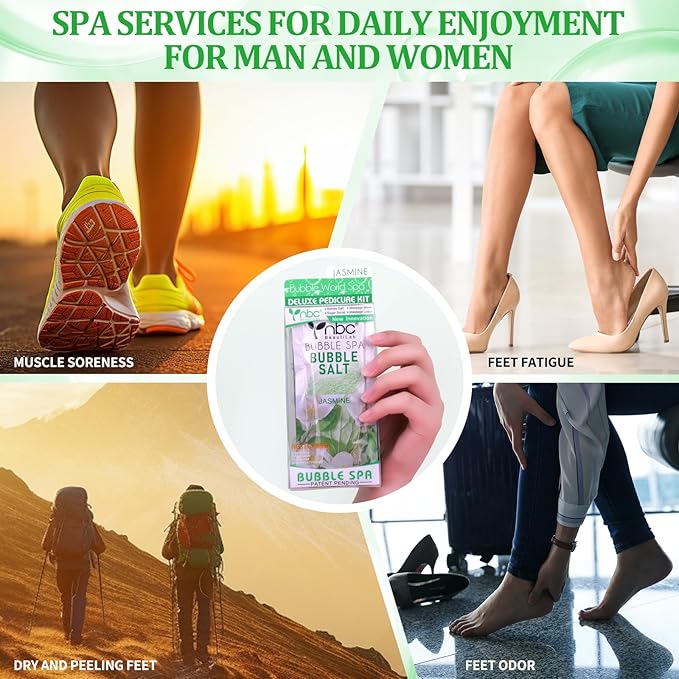 Pedicure Kit Foot Soak Set: Bubble Salt, Sugar Scrub, Massage Mask, Massage Lotion in a Box, 4 Step Foot Spa Kit for Dry Feet, Calluses and Tired Feet(3 Set Jasmine)