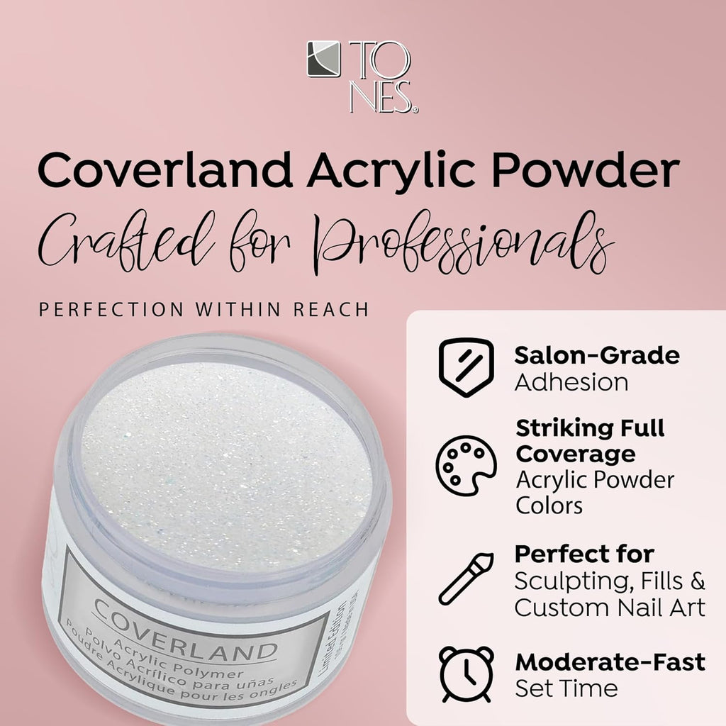 Tones Coverland Acrylic Powder | Frosted Diamonds | 1.5 Oz | Limited Edition for Nail Design | Sculpting | Masking Bed Imperfections | Professional Supplies