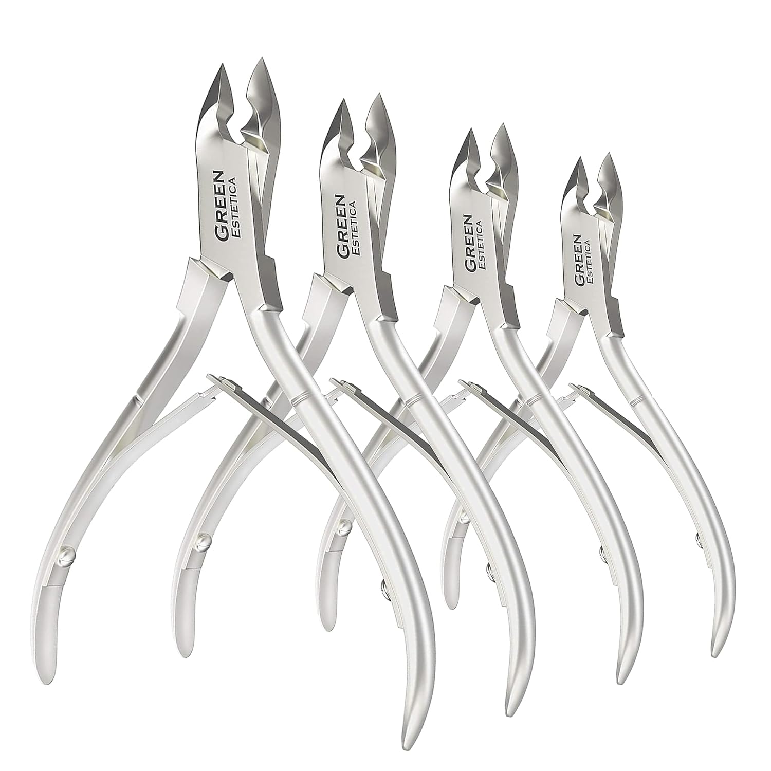Professional Cuticle Trimmer Nail Cuticle Cutter Stainless Steel Cuticle Nippers with Sharp Blades of Cuticle Remover Clippers Manicure Tools Double Spring - Pedicure Nail Tools (Silve - 4 Pack)