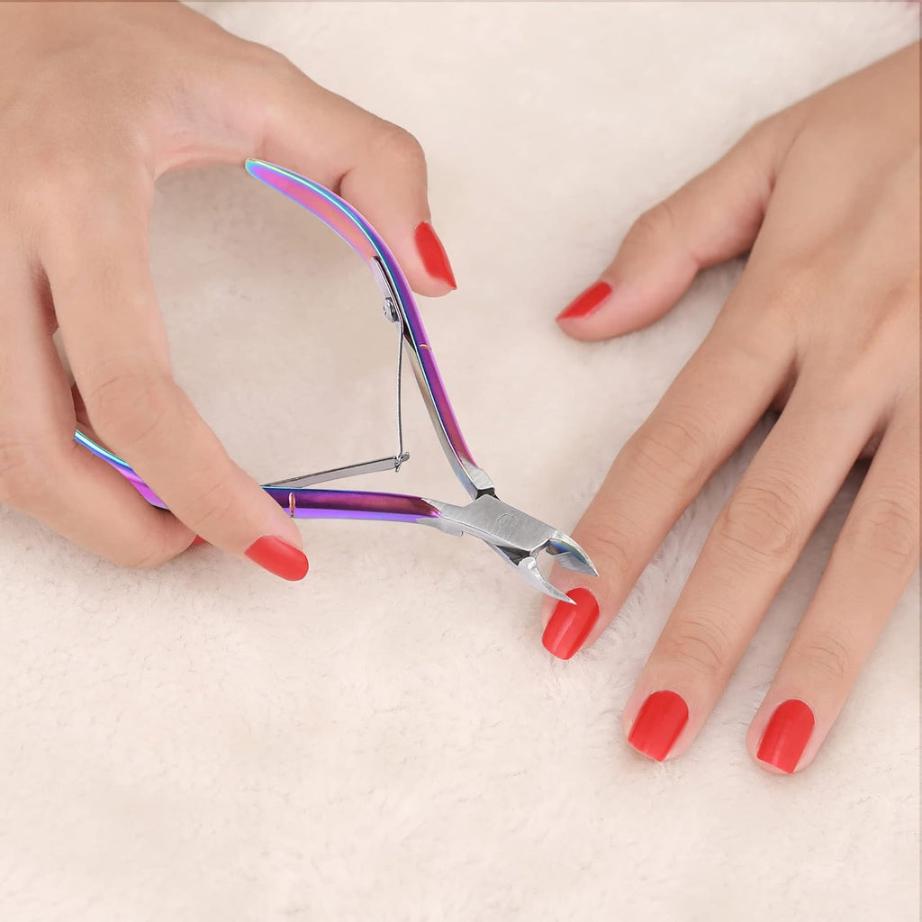Cuticle Trimmer with Cuticle Pusher and Cutter,YINYIN Cuticle Remover Cutter Nipper Clippers Durable Pedicure Manicure Tools for Fingernails and Toenails(Rainbow)