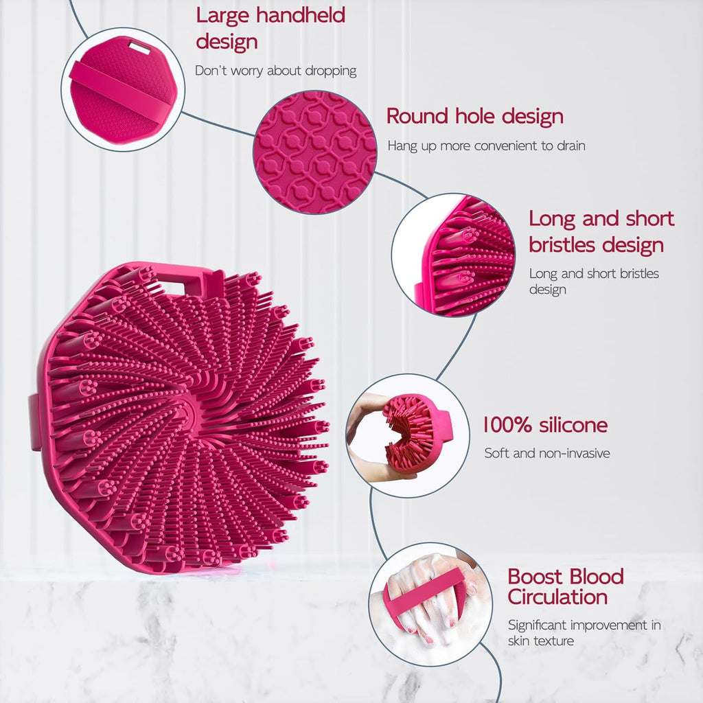 Silicone Body Scrubber, Exfoliating Body Wash Scrubbers Exfoliator, Shower Body Brush for Effective Showering Exfoliation and Gentle Massage (Red)