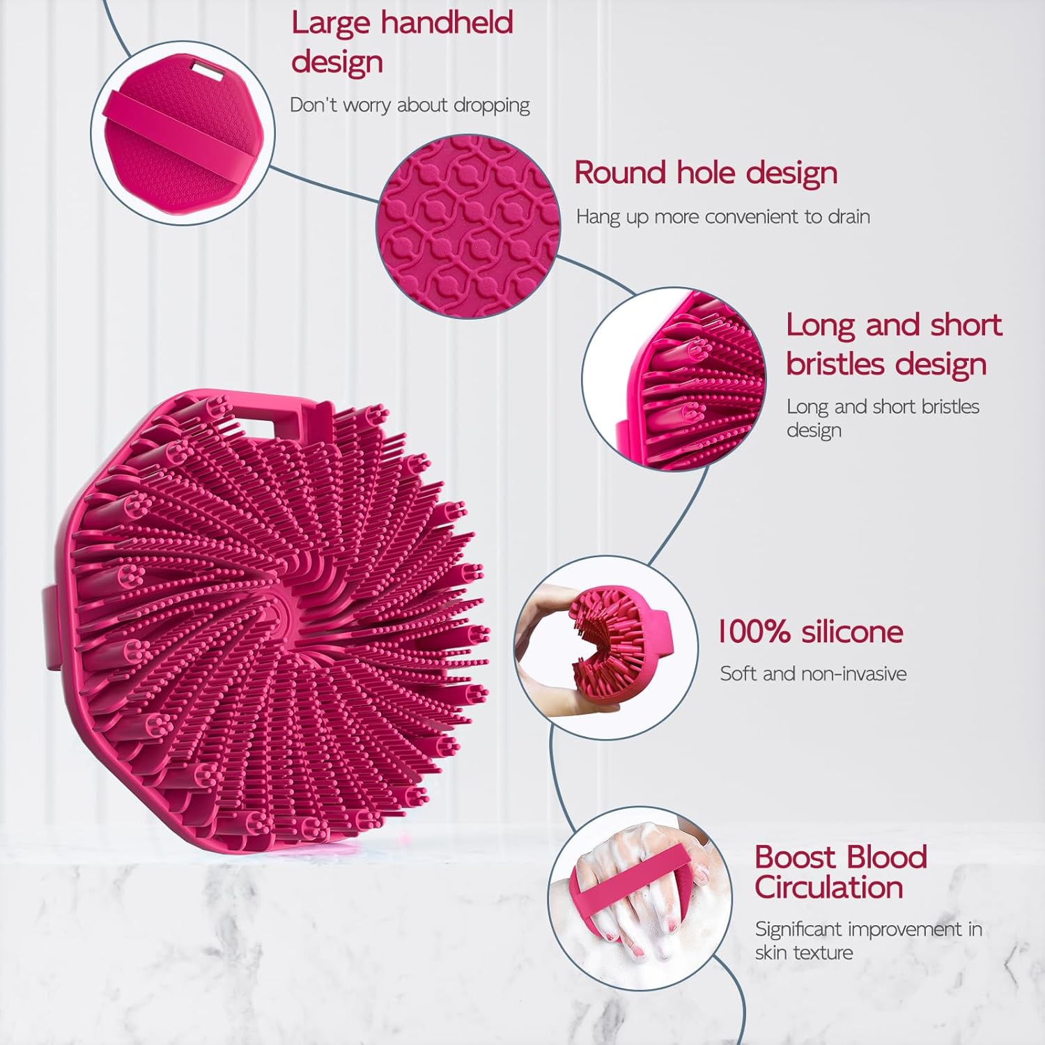 Silicone Body Scrubber, Exfoliating Body Wash Scrubbers Exfoliator, Shower Body Brush for Effective Showering Exfoliation and Gentle Massage (Red)