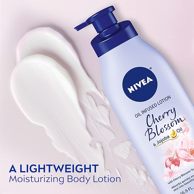 NIVEA Cherry Blossom and Jojoba Oil Infused Lotion, Moisturizing Body Lotion for Dry Skin, 16.9 Fl Oz Pump Bottle
