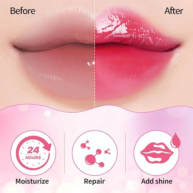 Plumping Lip Oil, Hydrating Gloss Tinted Lip Balm Transparent Lip Care, Big Brush Head Glitter Shine, Long Lasting Nourishing Non-sticky Fresh Texture(RASPBERRY)