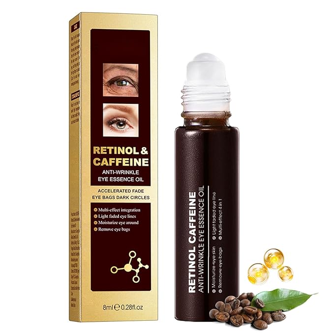 Retinol Caffeine Under Eye Roller Serum, Eye Serum for Dark Circles and Puffiness with 360° Roller Massage Ball, Reduce Wrinkles & Fine Lines, Non-Greasy Nourish Moisturize Lifts Firm Skin