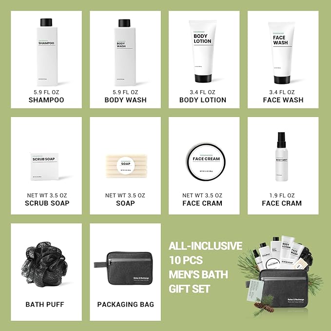 Gift Baskets for Men, Bath and Body Spa Gift Baskets Set for Men, Body & Earth Cedarwood scented Mens Bath Set, Father’s Day Gift,Birthday Gift Idea