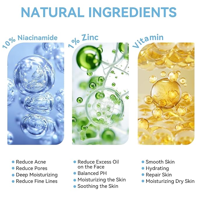 10% Niacinamide + 1% Zinc Face Serum, Nourishing & Refreshing Facial Serum ， Women Serum for Oil Control and Acne 30ML/1 Fl Oz
