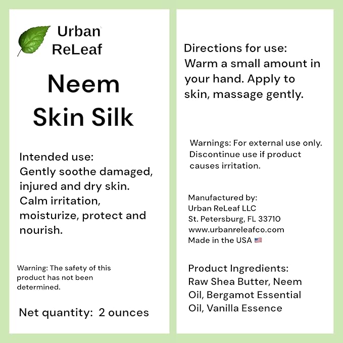 Urban ReLeaf Neem Skin Silk! Healing Salve. Repairs Dry Skin! Vegan. Ayurveda rejuvenate. Feed your skin... rub it in! Shea Butter & Neem Oil. Gently soothe damaged, injured, dry skin.