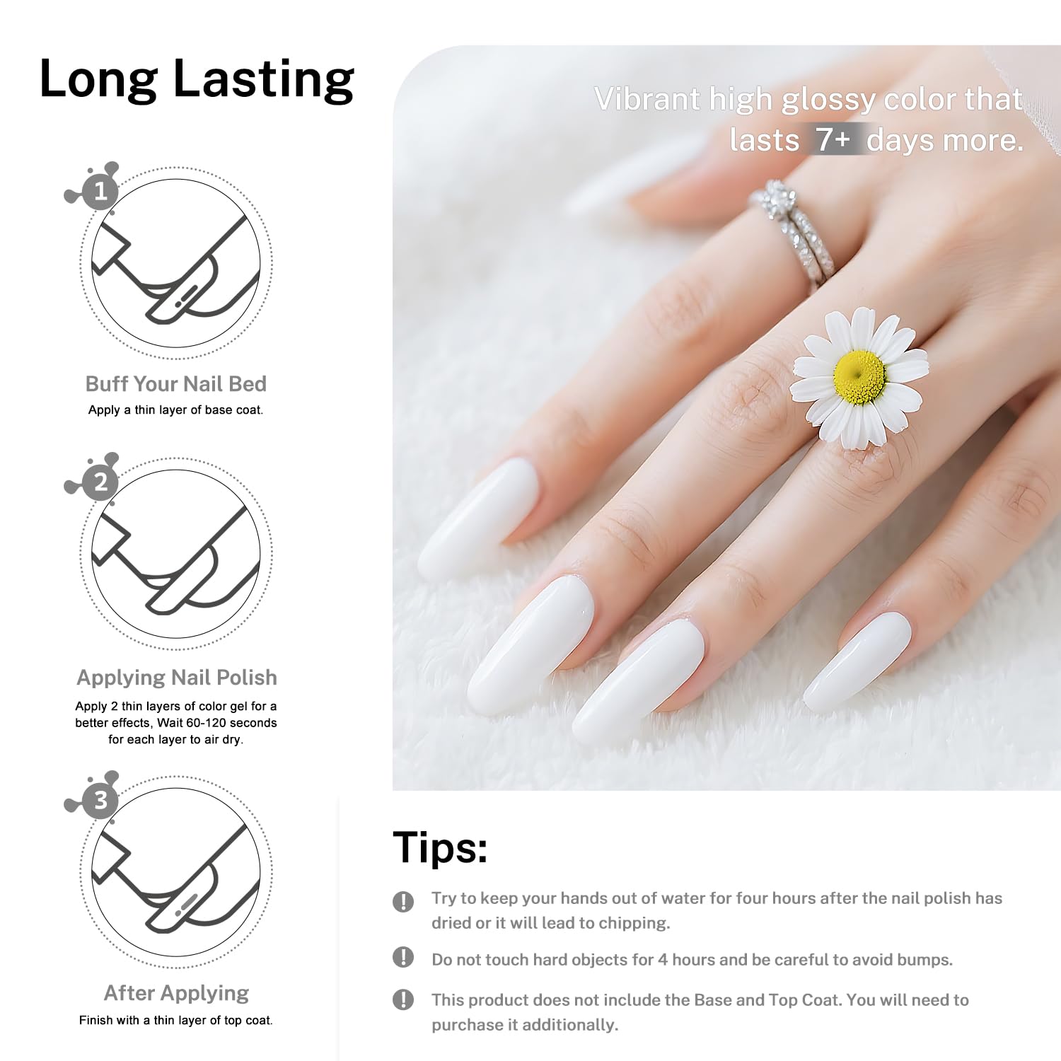 16.5ml White Nail Polish Large Volume Quick Drying Nail Polish, Fast Drying and Long Lasting Color Nail Art DIY Home Manicure Gift for Women