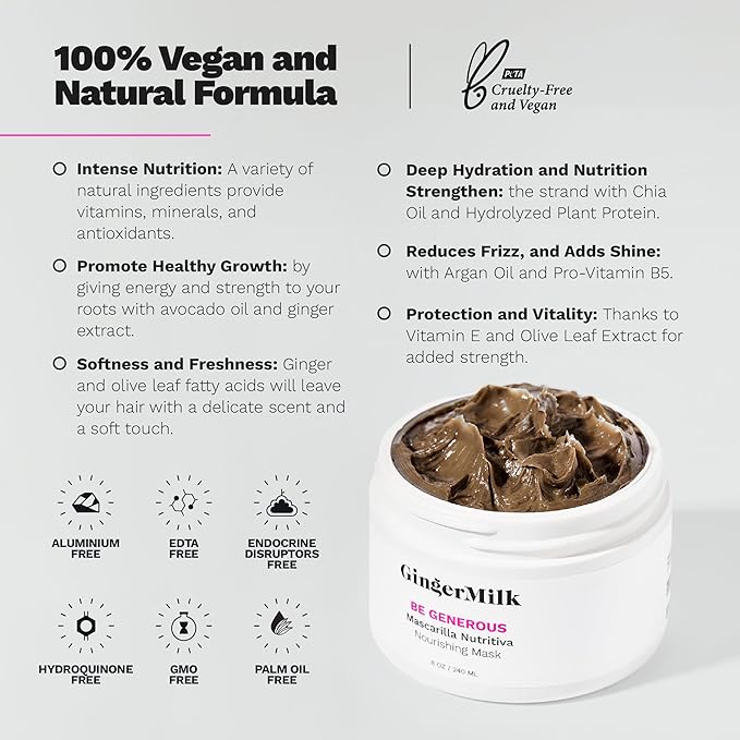 GINGER MILK - Hair Mask For Damaged & Dry Hair, Deep Conditioning, Promotes Growth (8 oz.)