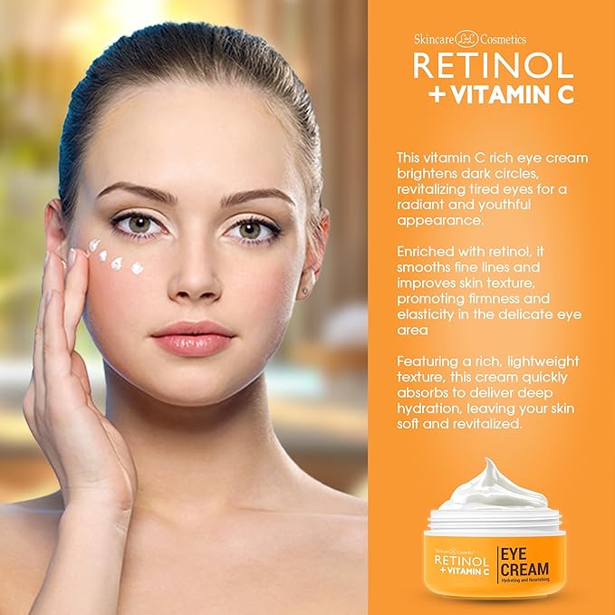 Retinol + Vitamin C Eye Cream - Anti-Aging, Dark Circle & Puffiness Treatment for Smooth, Firm Skin - Hydrating & Nourishing Formula for Sensitive Under-Eye Area