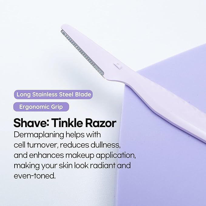 epielle & Tinkle Complete Safe Dermaplane Starter Kit: Safe Facial Renewal System Cleanser, Multi-Balm, Dermaplane Tool, Hydrating Mask & Serum, Peach Fuzz Removal Stocking Stuffer Dermaplaning Kit