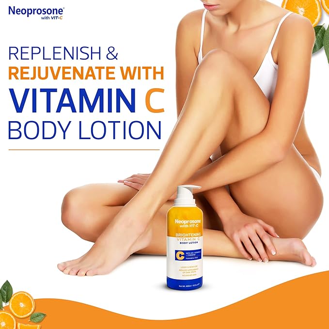 Neoprosone Brightening Body Lotion - 13.5 Fl Oz / 400ml - Formulated to Fade Dark Spots on Elbows, Knees, Neck, Body, and Intimate Parts, with Tyrostat, Shea Butter, Vitamin C, Vitamin E