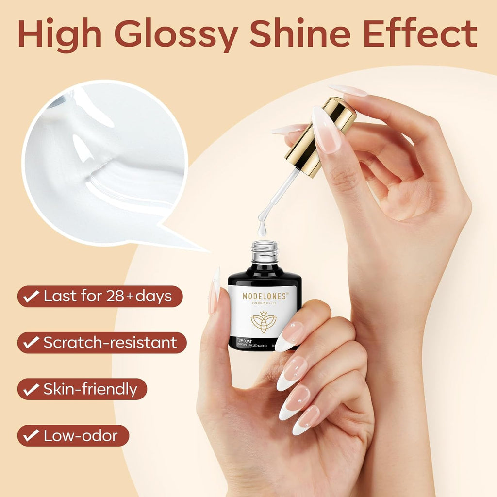 modelones Gel Base and Top Coat with Nail Dehydrator Set No Wipe Diamond Super Shiny Top Coat Nail Art Prep Kit