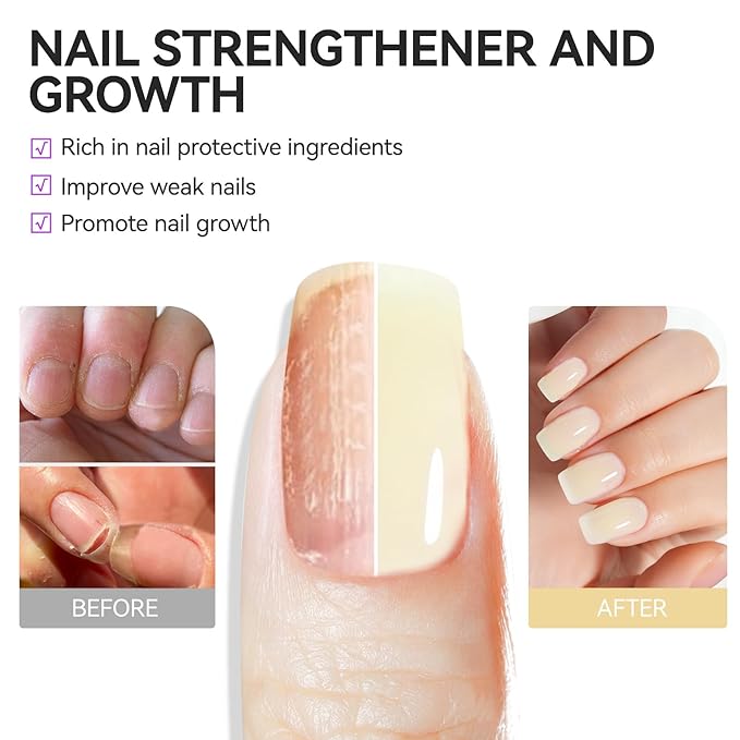 Nail Polish Strengthener and Growth Treatment: Apricot 15ml Gelike EC 6 in 1 Natural Nail Hardener Extra Strong and Growth - Long Lasting Nail Repair for Damaged Nails - For Daily Work Home Salon