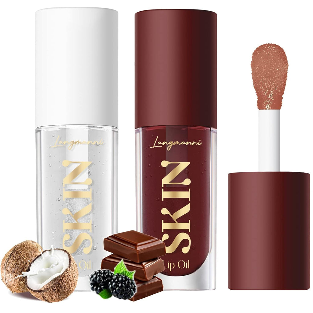 LANGMANNI Moisturizing Lip Oil,No-Sticky Lip Gloss Lip Balm Lip Care,Fruit Flavoured Lip Oil For Dry Lip's Moisturizing Hydrating And Nourishing ((Chocolate+Coco))