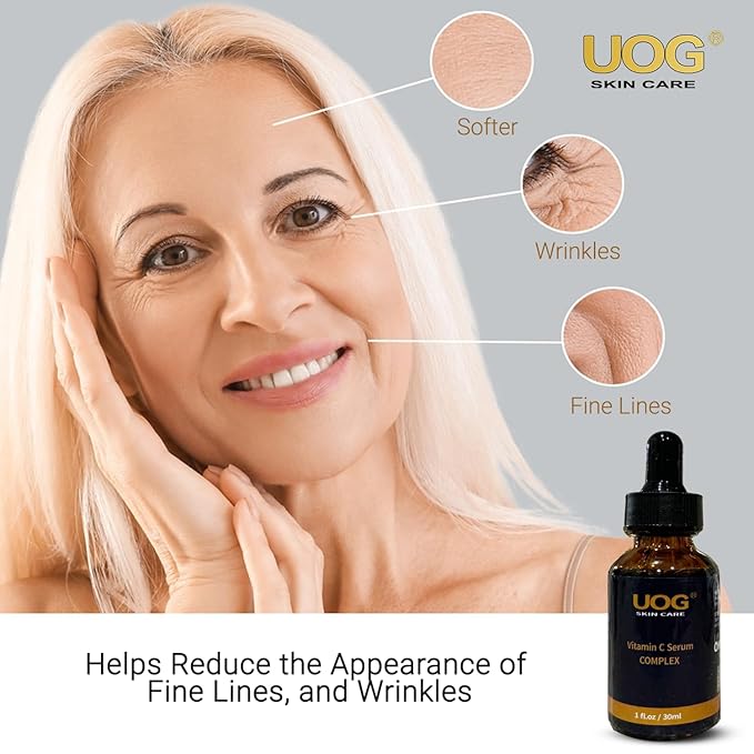 UOG Super Vitamin C Face Serum - Anti-Aging, Hydrating & Firming Formula, Lifts & Firms Face, Neck, Jawline, Reduces Dark Spots, Age Spots, Fine Lines, Wrinkles, Even Skin Tone.1 Fl Oz- Pack of 2