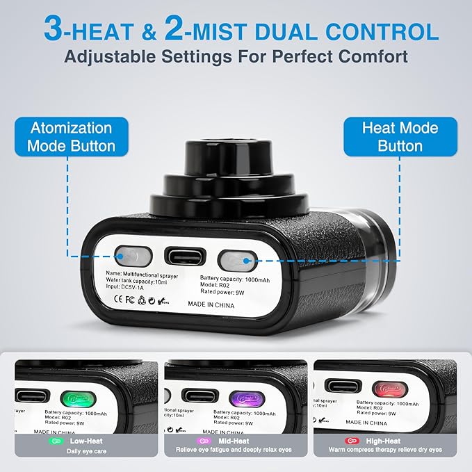 Eye Steamer for Dry Eyes Relief,Portable Electric Heated Steam Therapy Wand Machine with Moist Heat for Natural Tears Restore,Dry Eye Mist Sprayer with Warm Compress and 3 Level-Heat (Black)