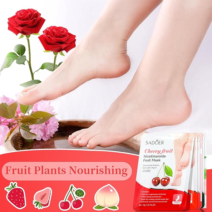 24 Pcs Fruits Beauty Foot Mask Bulk Hydrating Foot Moisturizing Socks Shea Butter Aloe Treatment Mask for Spa Kit Sleeping Skincare Gift Beauty Kits for Women