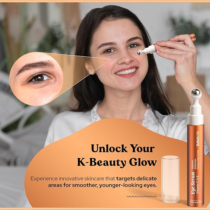 BellaBLISS Vitamin C & Vitamin E Eye Serum – Hydrating Under Eye Roller for Puffiness, Wrinkles & Dark Circles – Lightweight Cooling Formula – 0.5 fl.oz / 15 ml – Pack of 1