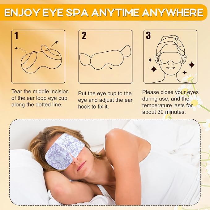 XPCARE 32 Pack Steam Eye Masks for Dry Eyes, SPA Warm Sleep Eye Mask, Disposable Heated Eye Mask for Dark Circles, Puffy Eyes, Relief Stress Eye Fatigue(Chamomile)