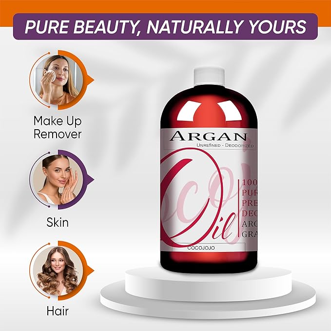 Dr Joe Lab Argan Nut Oil Deodorized 32 oz Pure Natural Moroccan Unrefined Unscented Cold Pressed Extra Virgin - for Hair Skin Body Nail and Beard - Marrakesh Oil Moisturizes & Hydrates