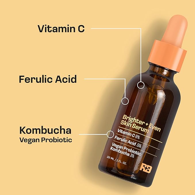 Skin Serum for Brighter and Even Skin with Vitamin C, Ferulic Acid & Vegan Probiotic Kombucha 1 oz. - Vitamin C Serum for Face & Even Skin Tone Serum