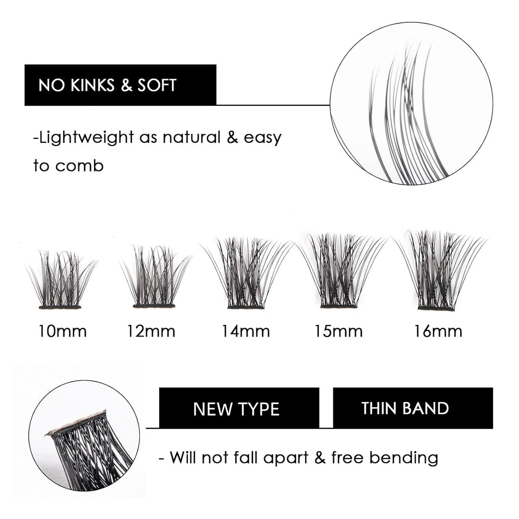 Cluster Lashes 72 Individual Lashes Clusters Eyelash Extensions False Eyelashes DIY Lash Extension Kit Reusable False Eyelashes Natural Look Mix 10-16mm C D Curl-DM06