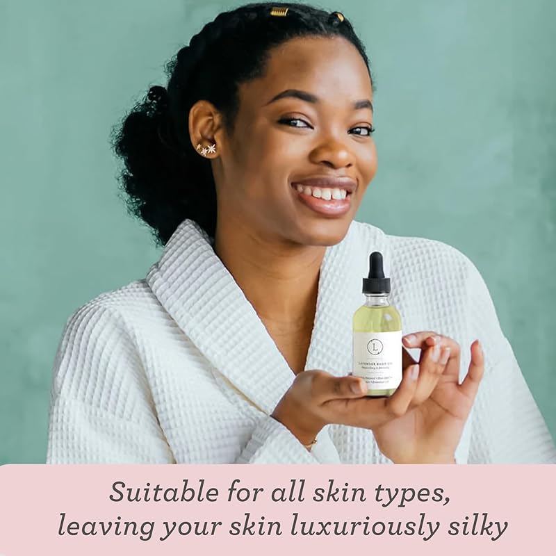 Lizush Lavender Body Oil - 2 oz Natural, Vegan, Non-GMO Moisturizing Bath Oil for Silky Skin with Premium Essential Oils - Handmade in the USA